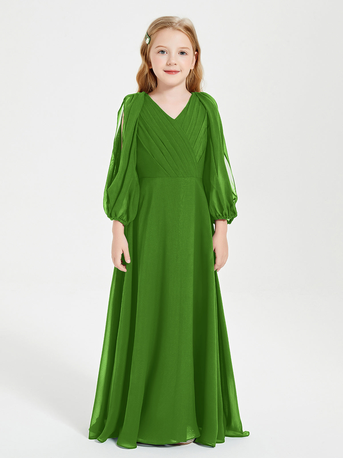Modest Long Sleeved Junior Bridesmaid Gowns Moss